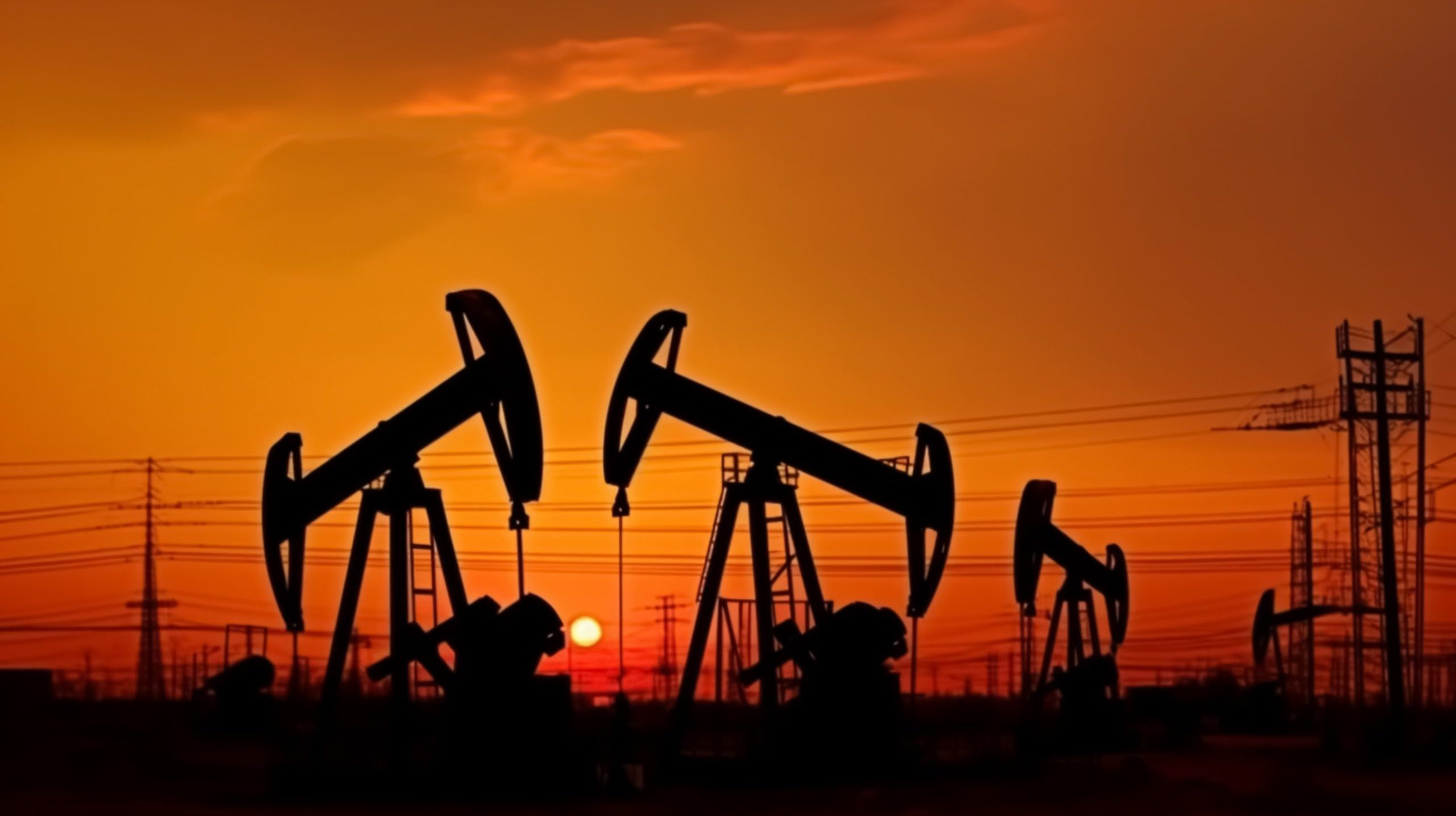 Oil rigs in sunset, created with Generative AI technology Oil rigs in sunset, created with Generative AI technology